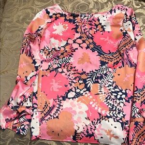 Talbots Vibrant Pink and Tan Patterned Blouse